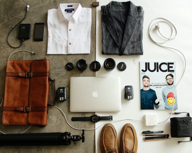 Essential items laid on the floor