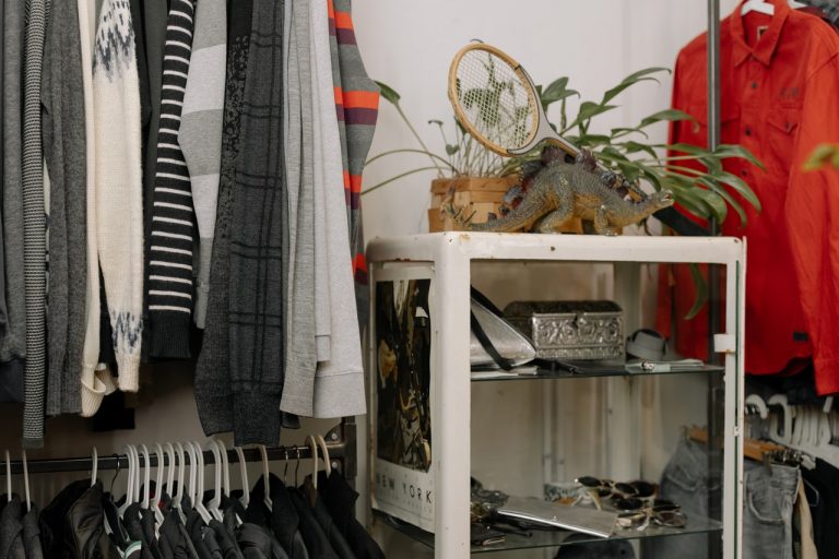 hanged clothing in a room