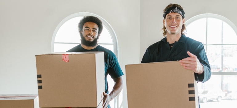 movers holding packing boxes