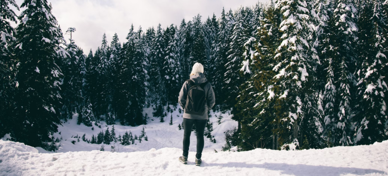 A person getting ready to go on a winter hike and do fun things to do in Kanata this winter 