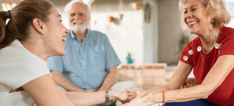 A woman visiting her parents