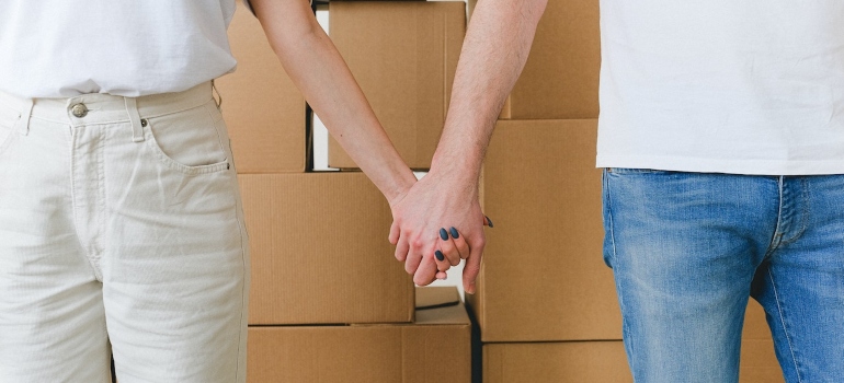 Picture of people in front of boxes 