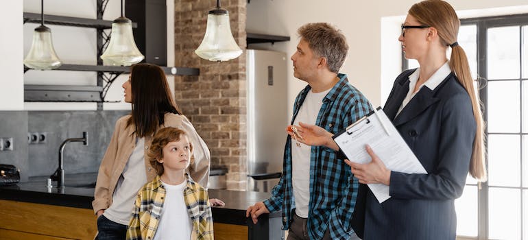 a family checking the house