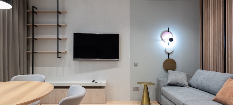Modern living room equipped with smart home technology for convenient living