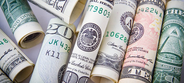 rolled dollar bills