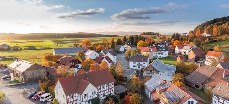 a neighborhood from aerial view