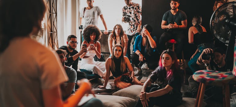 Group of people talking.