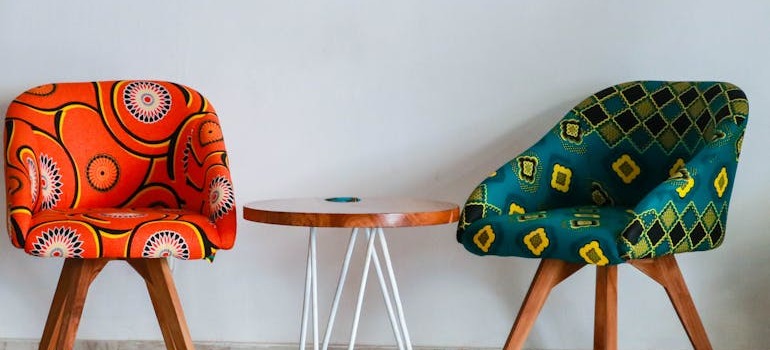 Pieces of furniture in a room