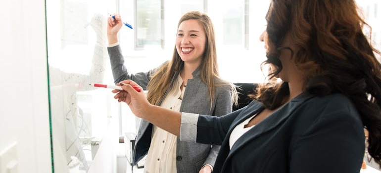 Two women working in an office