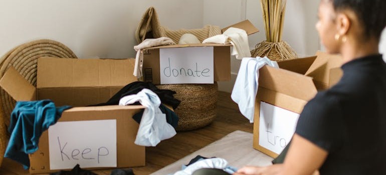 A woman decluttering