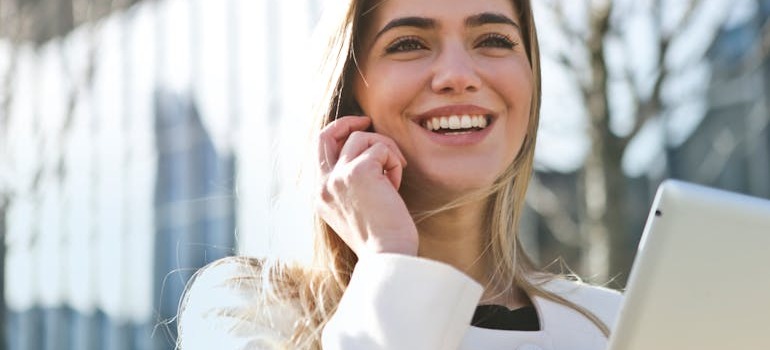 A woman on a phone call