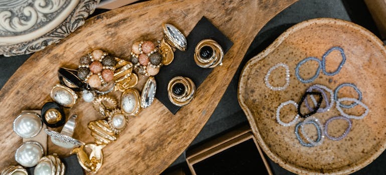 Jewelries on a wooden tray