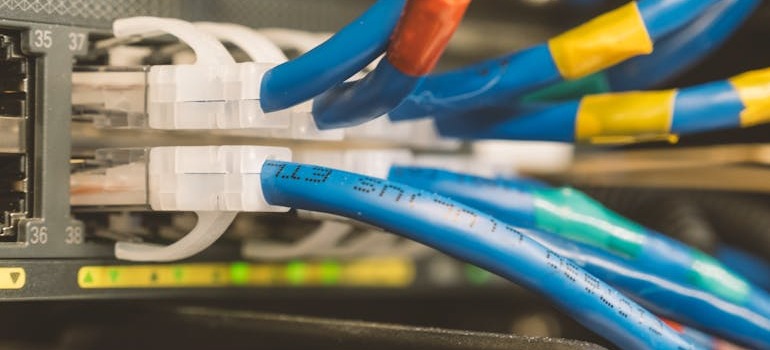 Internet cables connected to a system