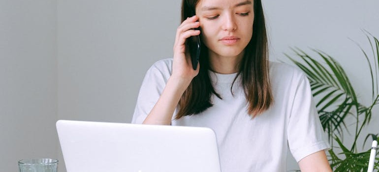 A woman calling her clients