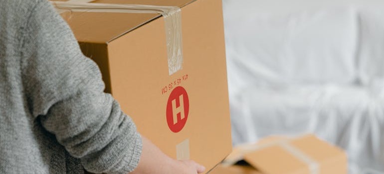 A person holding a moving box
