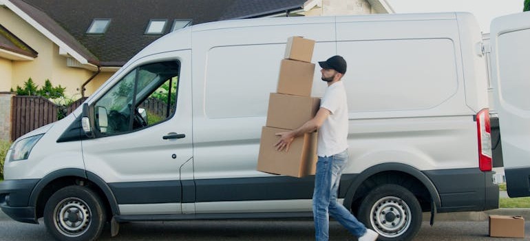 A mover delivering moving boxes
