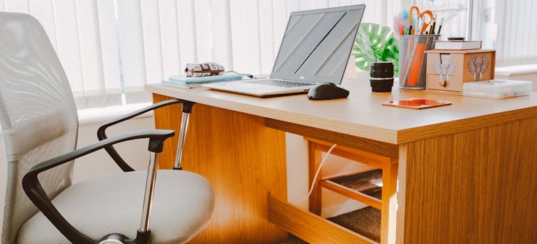 A desk in a small office