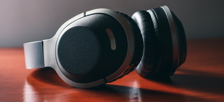 Headphones on a wooden surface