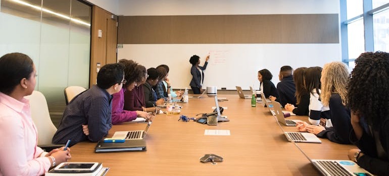 A meeting in a conference room