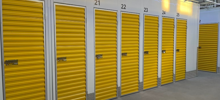 A row of yellow doors, an example of student summer storage in Ottawa