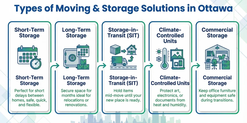 Explore various types of moving and storage solutions in Ottawa, from residential and commercial moves to short-term and long-term storage options for every need.