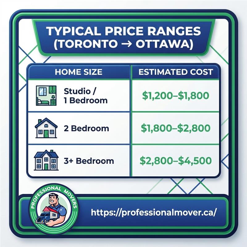 Analytical chart breaking down the estimated moving Price Range Toronto Ottawa to help residents budget for truck rentals and professional relocation services.