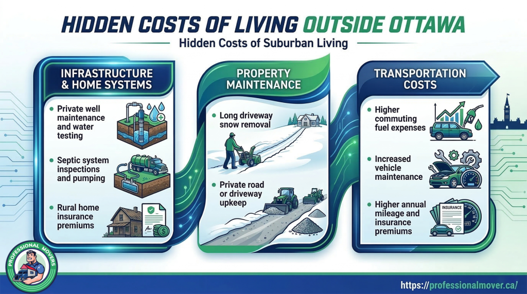A detailed financial guide exploring the hidden costs of living outside Ottawa, helping relocating families budget for increased transportation, maintenance, and utility expenses.