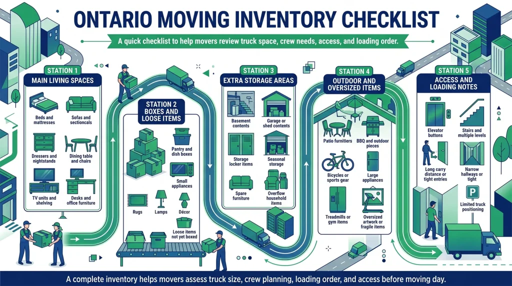 Ontario moving checklist with furniture, garage and basement items