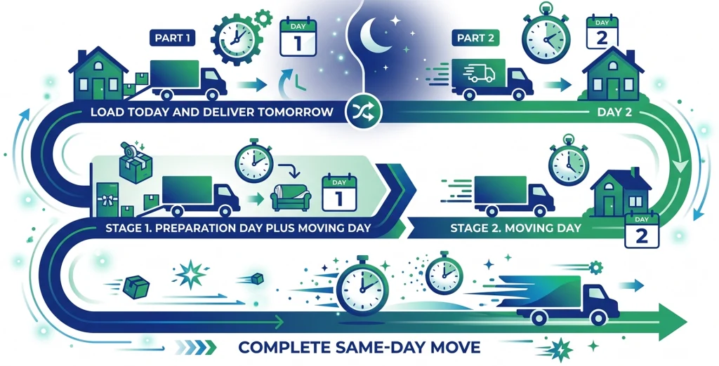 Graphic comparing three ways to schedule a large-home move