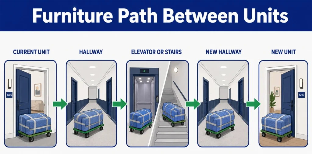 Movers carrying furniture between two units in the same Ottawa apartment building