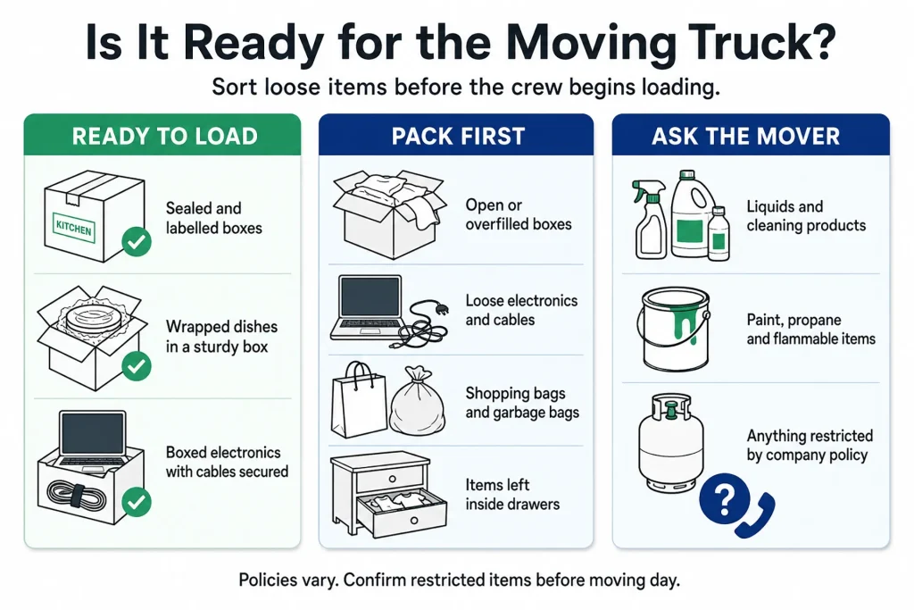 loose items ready for moving truck